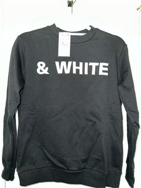 Pull&Bear Black Sweatshirt with White '& WHITE' Chest Print